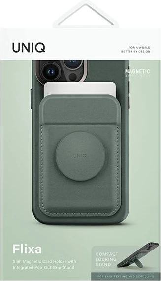 Portofol magnetik për karta UNIQ Flixa me mbajtëse, për MagSafe, Jeshile