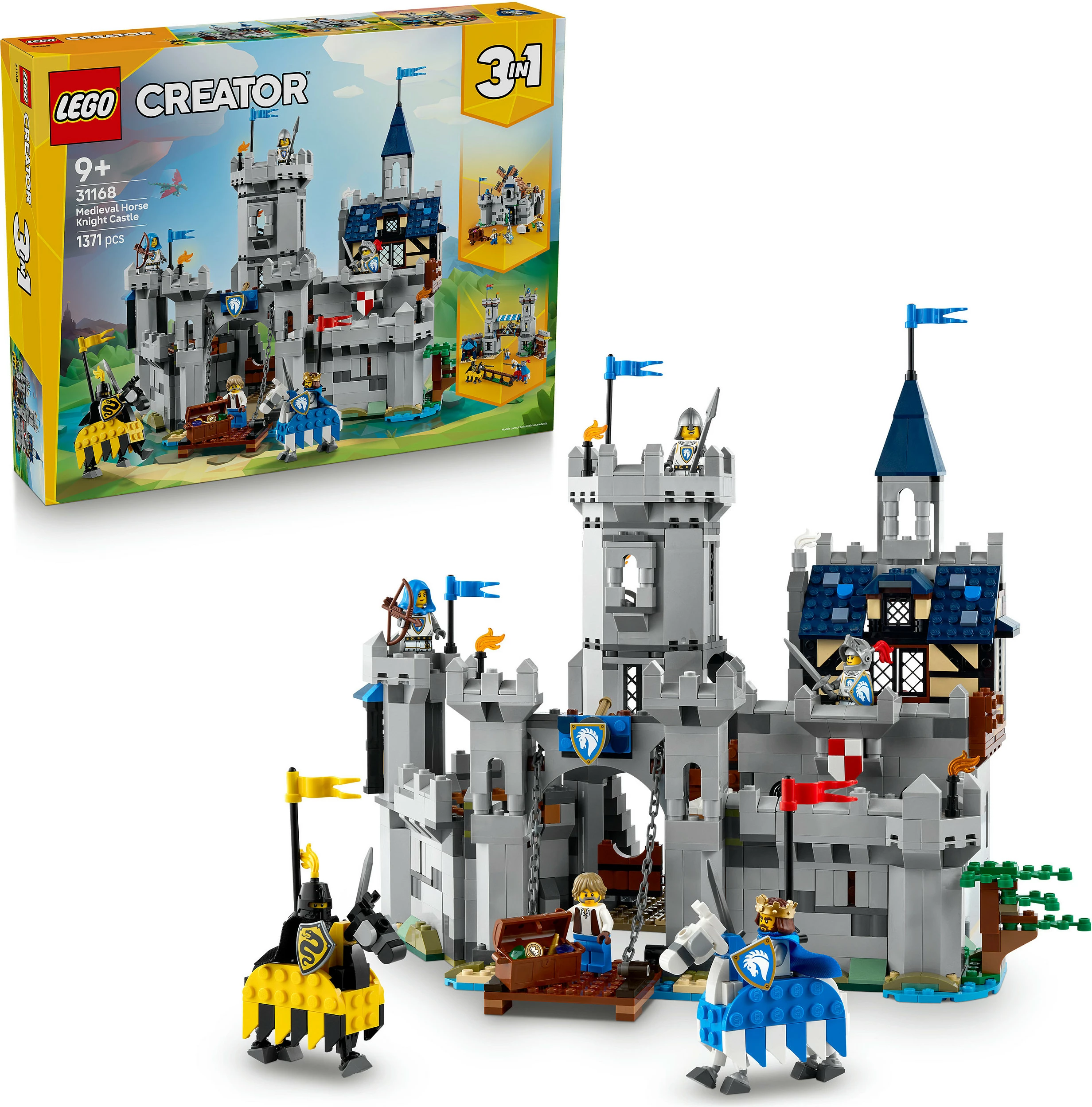 Set LEGO Creator 3in1 Medieval Horse Knight Castle 31168, 1371 copë, multikolor
