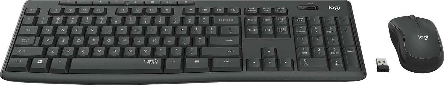 Set tastierë + maus Logitech MK295 Silent Wireless, full-size 100%, RF 2.4GHz, QWERTY Nordic, Graphite