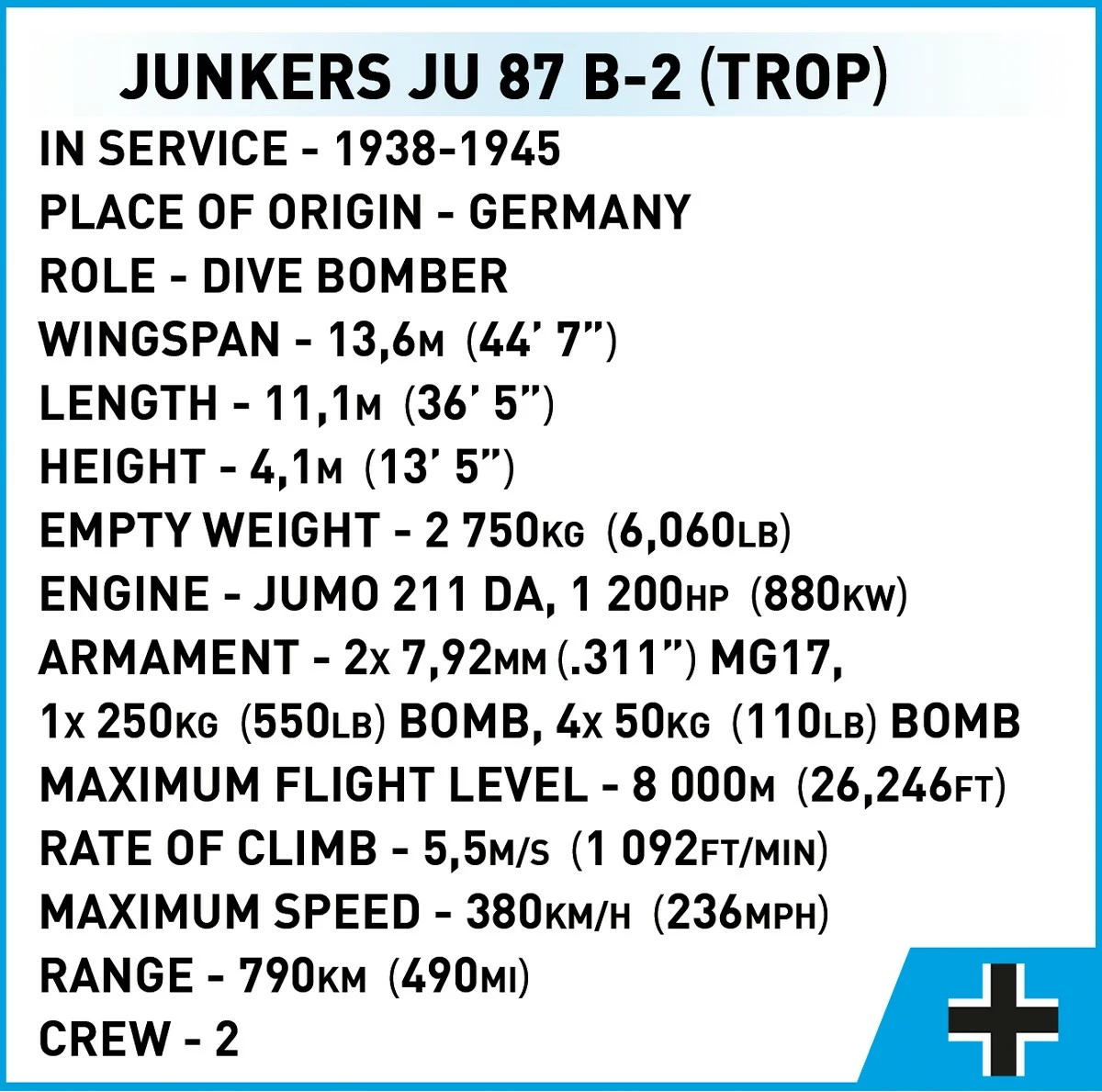 Set blloqesh Cobi Klocki Junkers Ju 87 B-2, 525 pjesë, Kamuflazh tropikal