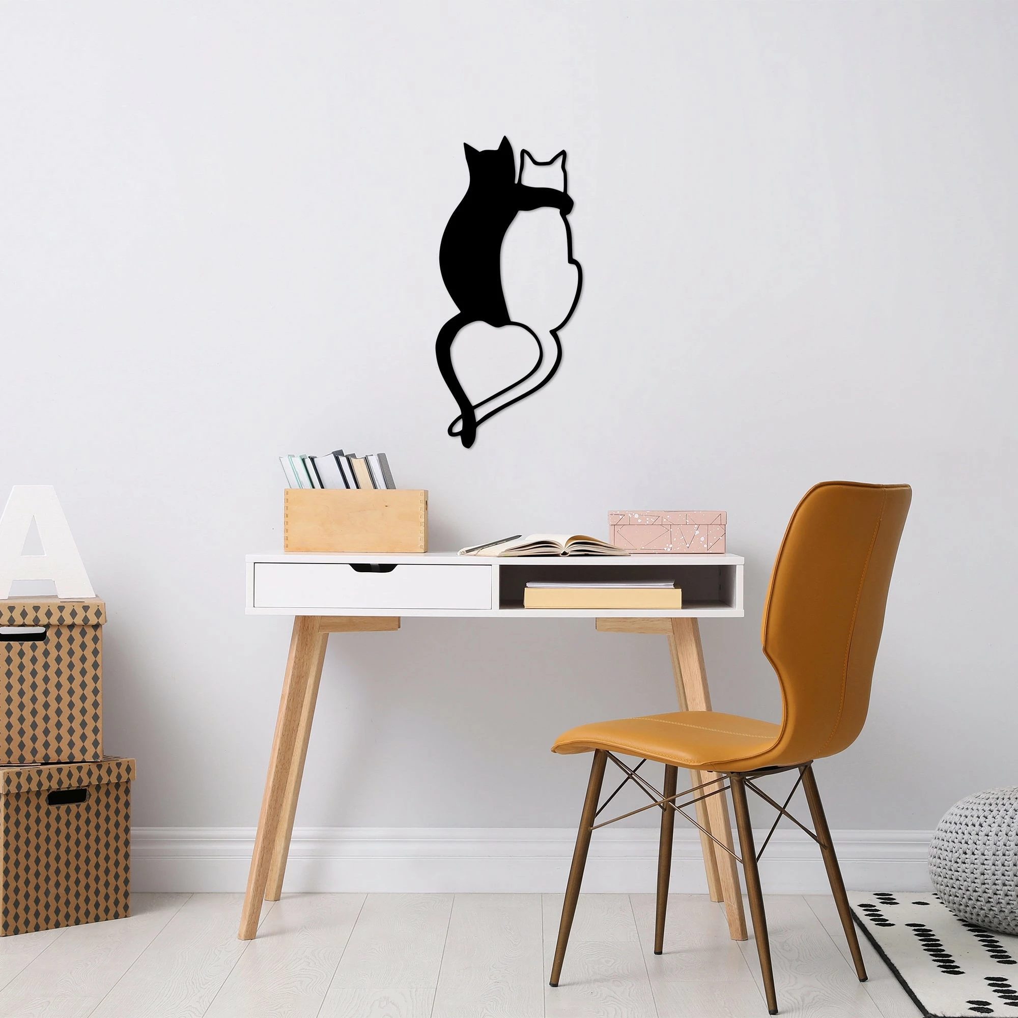 Aksesor dekorativ metalik për mur, Love Cats - 478