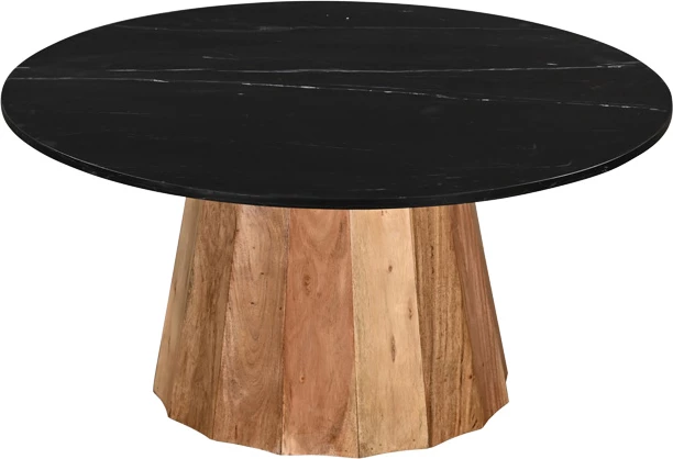 Tavolinë kafeje Ezerdian, dru akacie masiv, sipërfaqe mermeri të zi, 90x45cm