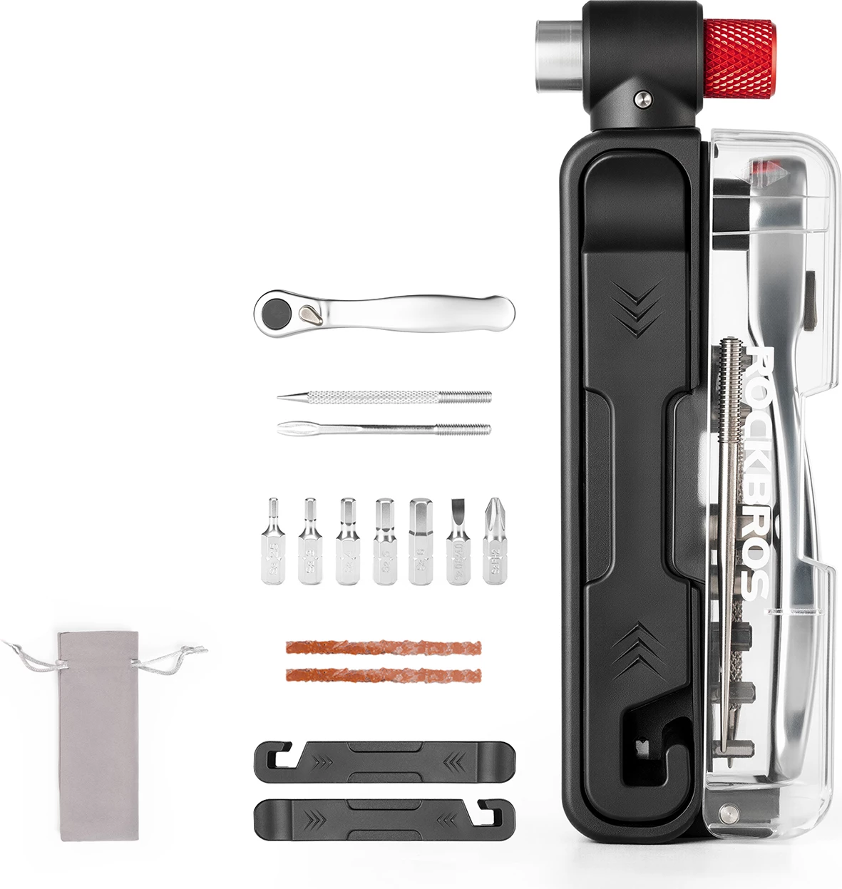 Set multitool për biçikletë Rockbros CO2 Multitool Set, çelës ratchet + pompë CO2, 185 g, i zi