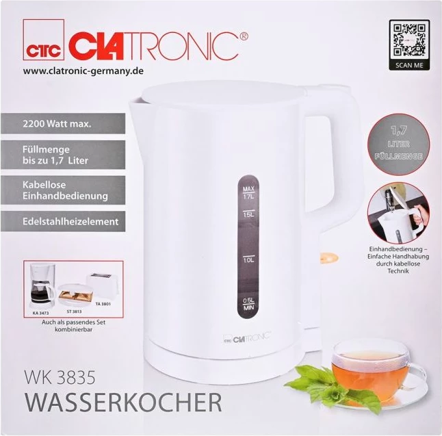 Çajnik elektrik Clatronic WK 3835, i bardhë