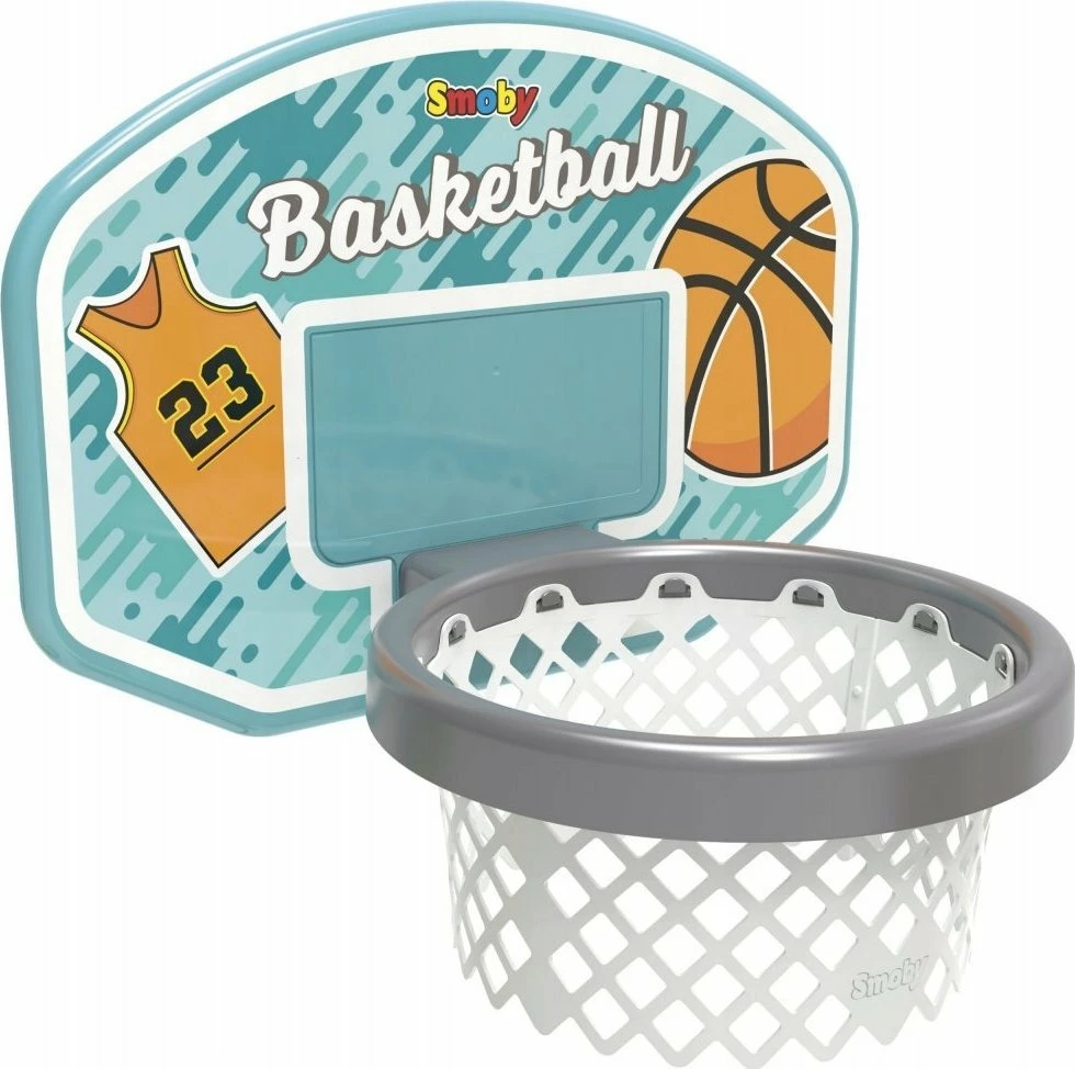 Kosh basketbolli Smoby 820700, për fëmijë 3+, montim në slajd ose mur, 42x54x54 cm, turkiz/gri
