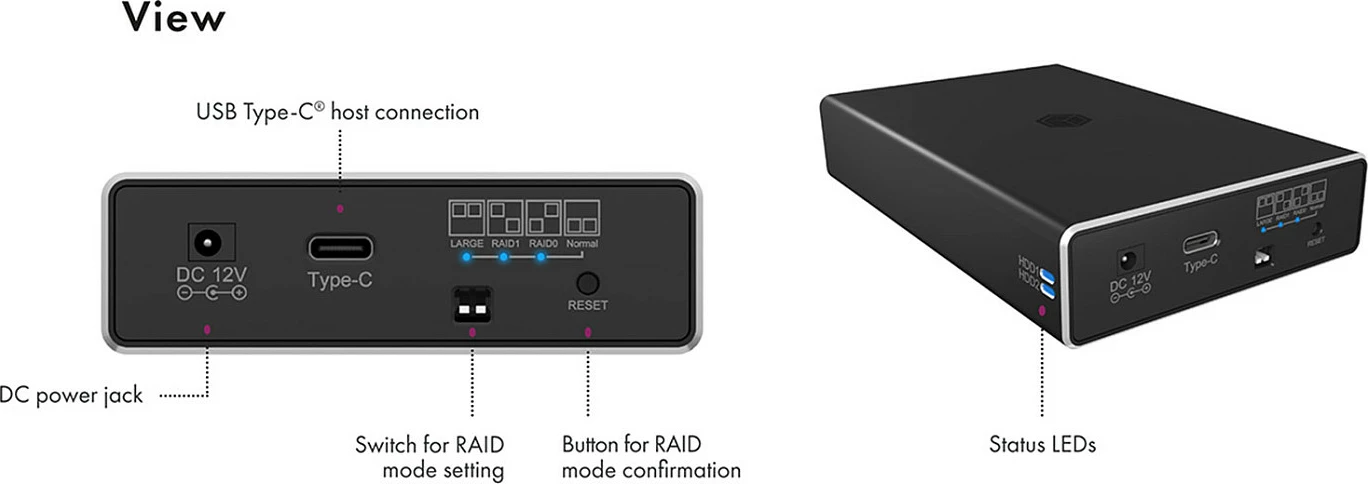 Kasë ekstern RAID ICY BOX IB-RD2253-C31 për 2x 2.5" HDD/SSD, USB-C 10Gbps, e zezë