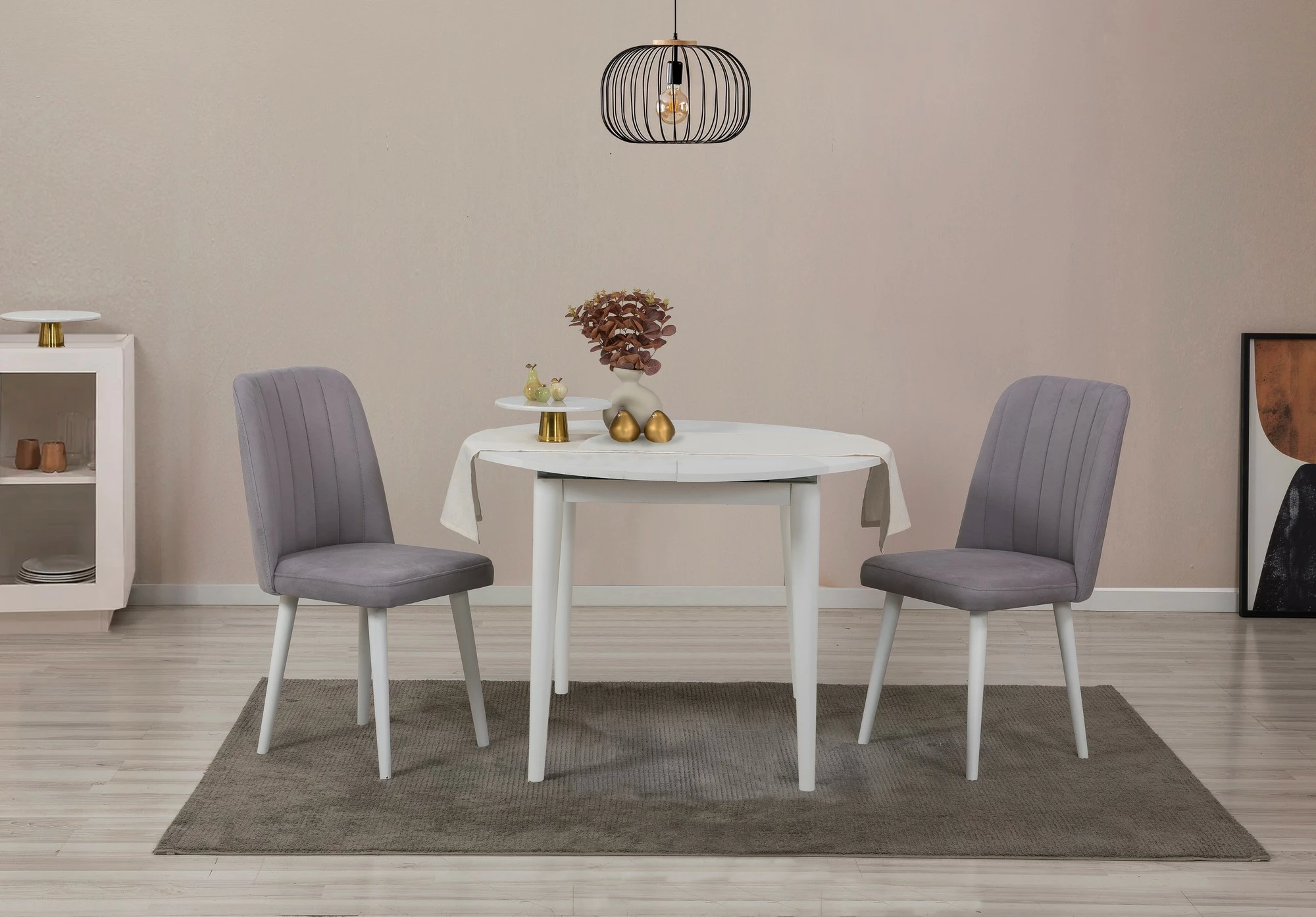 Set tavoline me karrige, e zgjatshme, 3 pjesë, Skye Decor, Vina 0701, e bardhë/gri