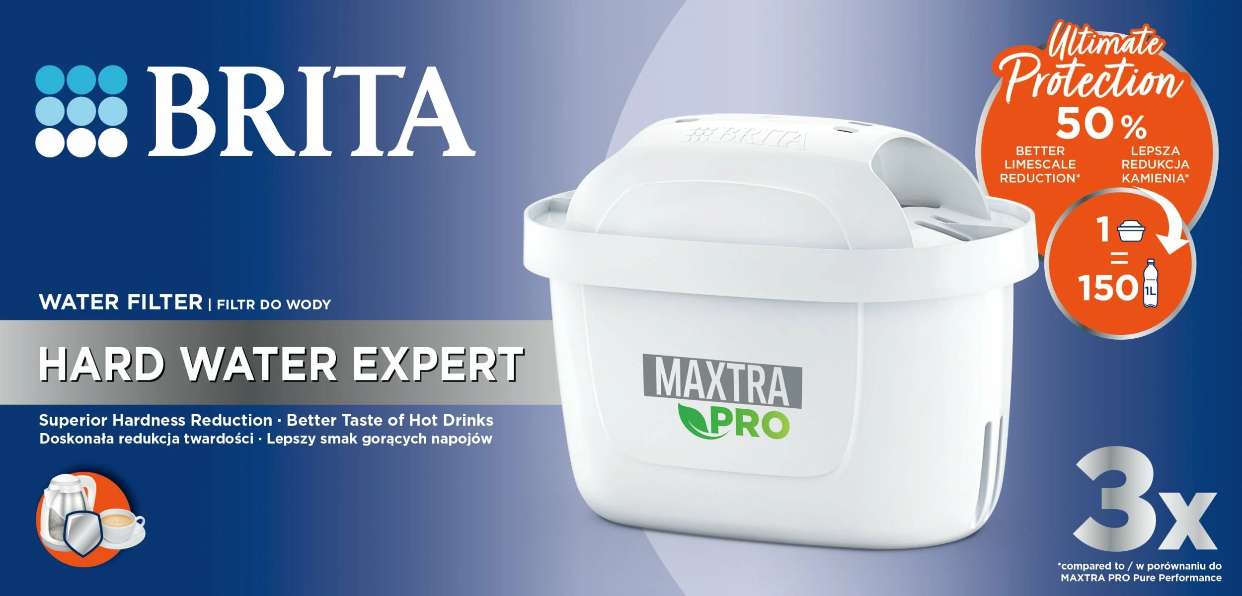 Kartushë filtri uji Brita MAXTRA PRO Hard Water Expert 150 L, set 3 copë