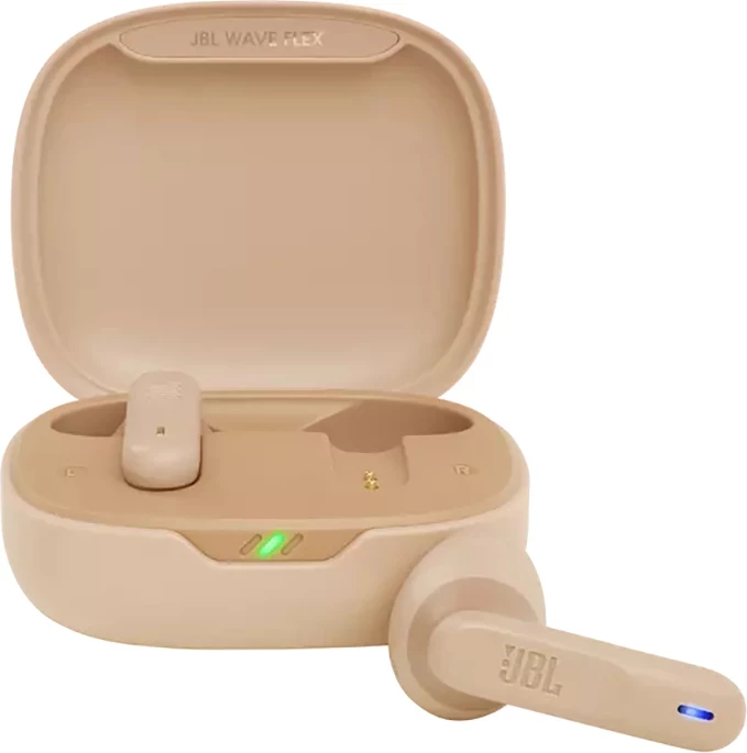 Kufje JBL Wave Flex wireless, 32 orë bateri, rezistente ujë/pluhur, bezhë