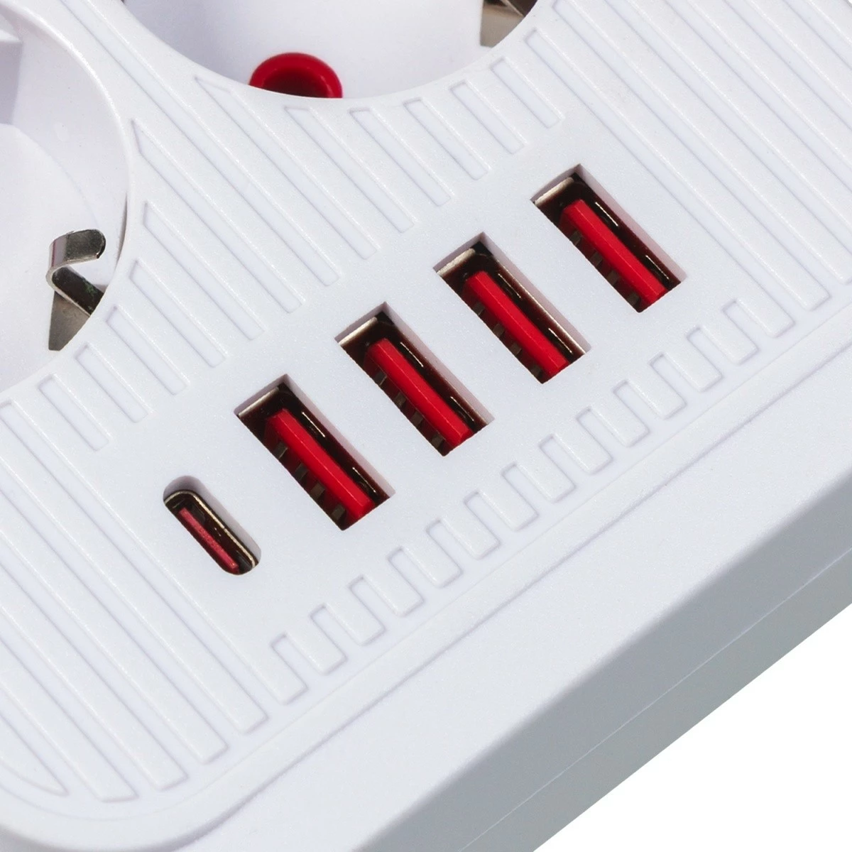 Zgjatues elektrik Maclean MCE391 W, 6x Schuko, 4x USB-A + 1x USB-C, 2500W, 110-240V 50/60Hz, kabllo 3 m, me ndërprerës, e bardhë