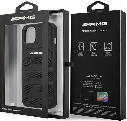 Mbështjellës Mercedes AMG AMHCP13SGSEBK për iPhone 13 mini, hardcase, lëkurë, i zi