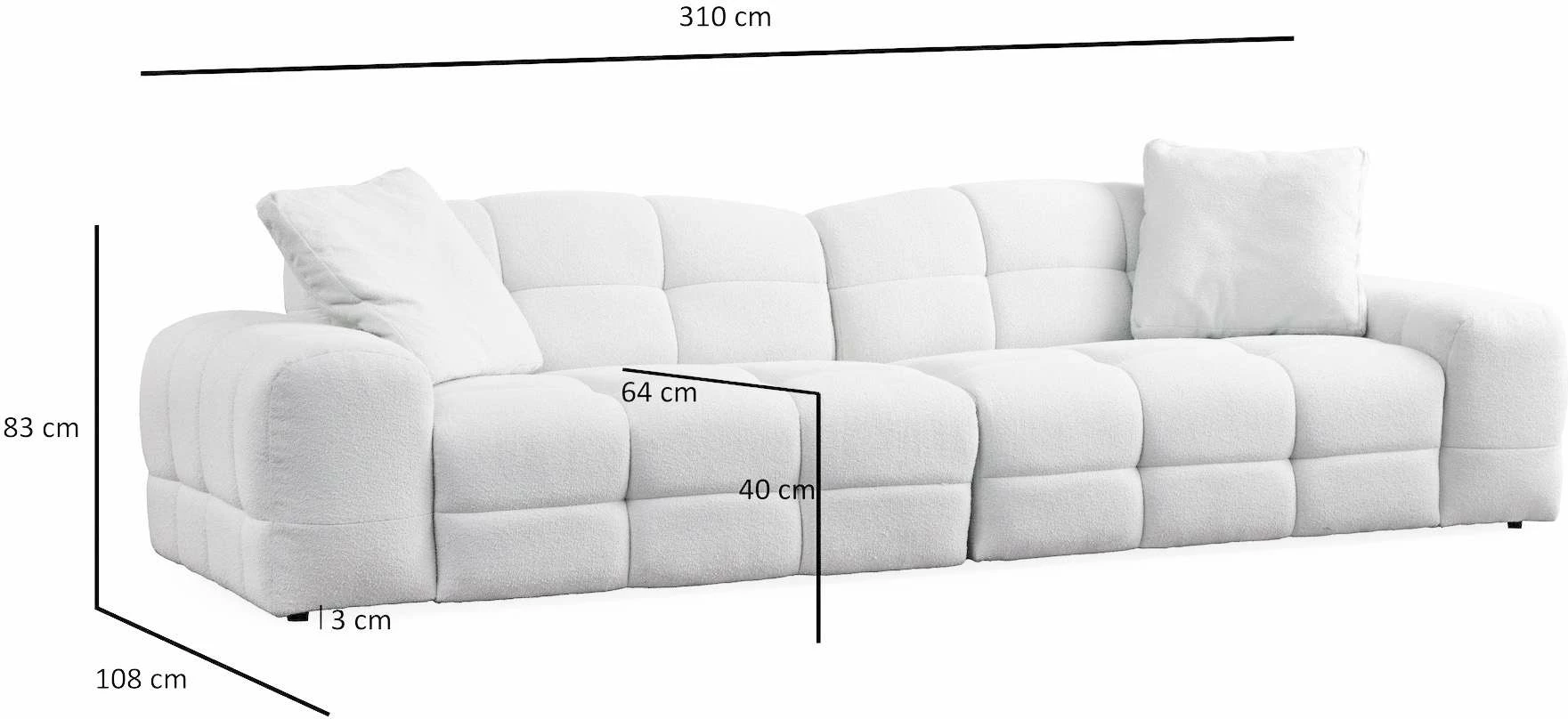 Divan treshe Pescara Lounge, ngjyrë e bardhë, Atelier del Sofa