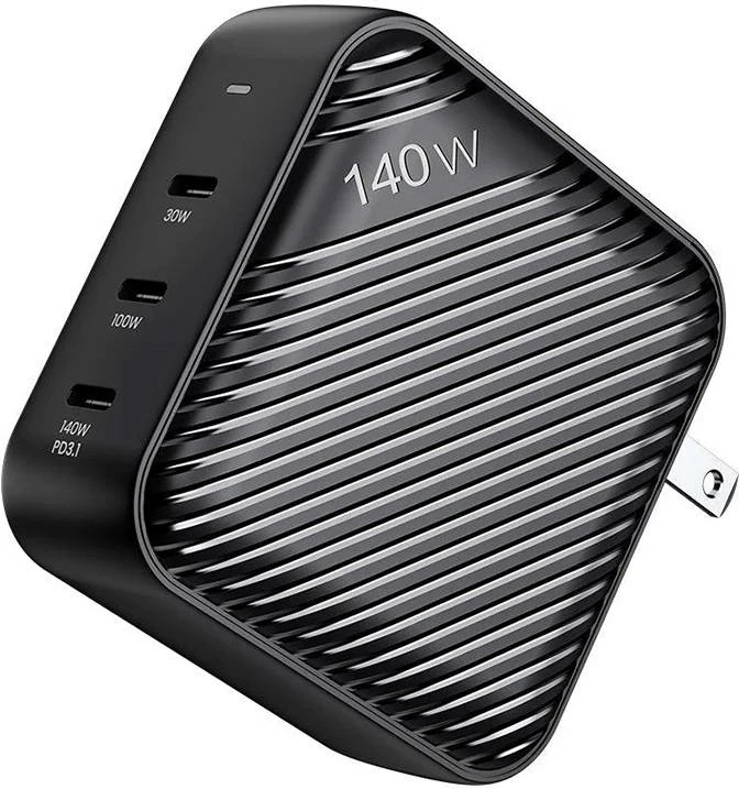 Karikues rrjeti INVZI GanHub, 3x USB-C, 140W, me përshtatës EU/UK/AU/US, i zi