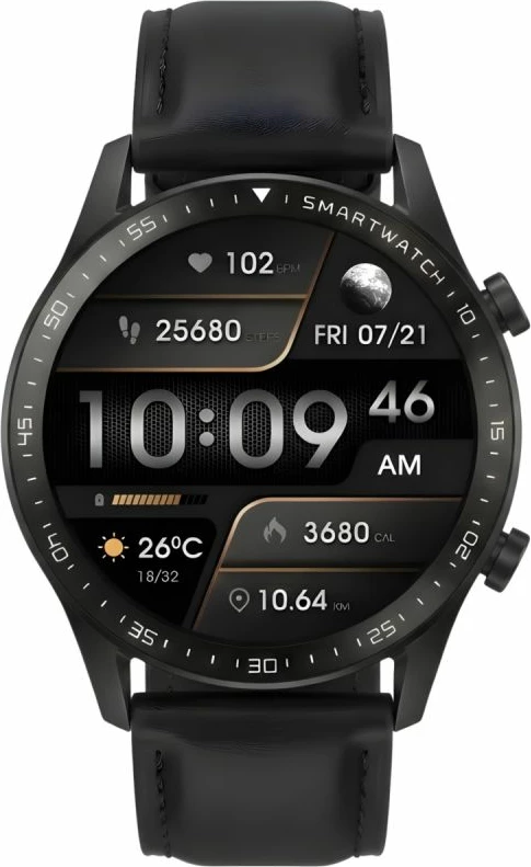 Smartwatch Gravity GT10-2, e zezë, 2 rripa