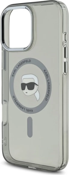 Mbështjellës Karl Lagerfeld IML Metal Karl Head MagSafe për iPhone 16 Pro, Zi