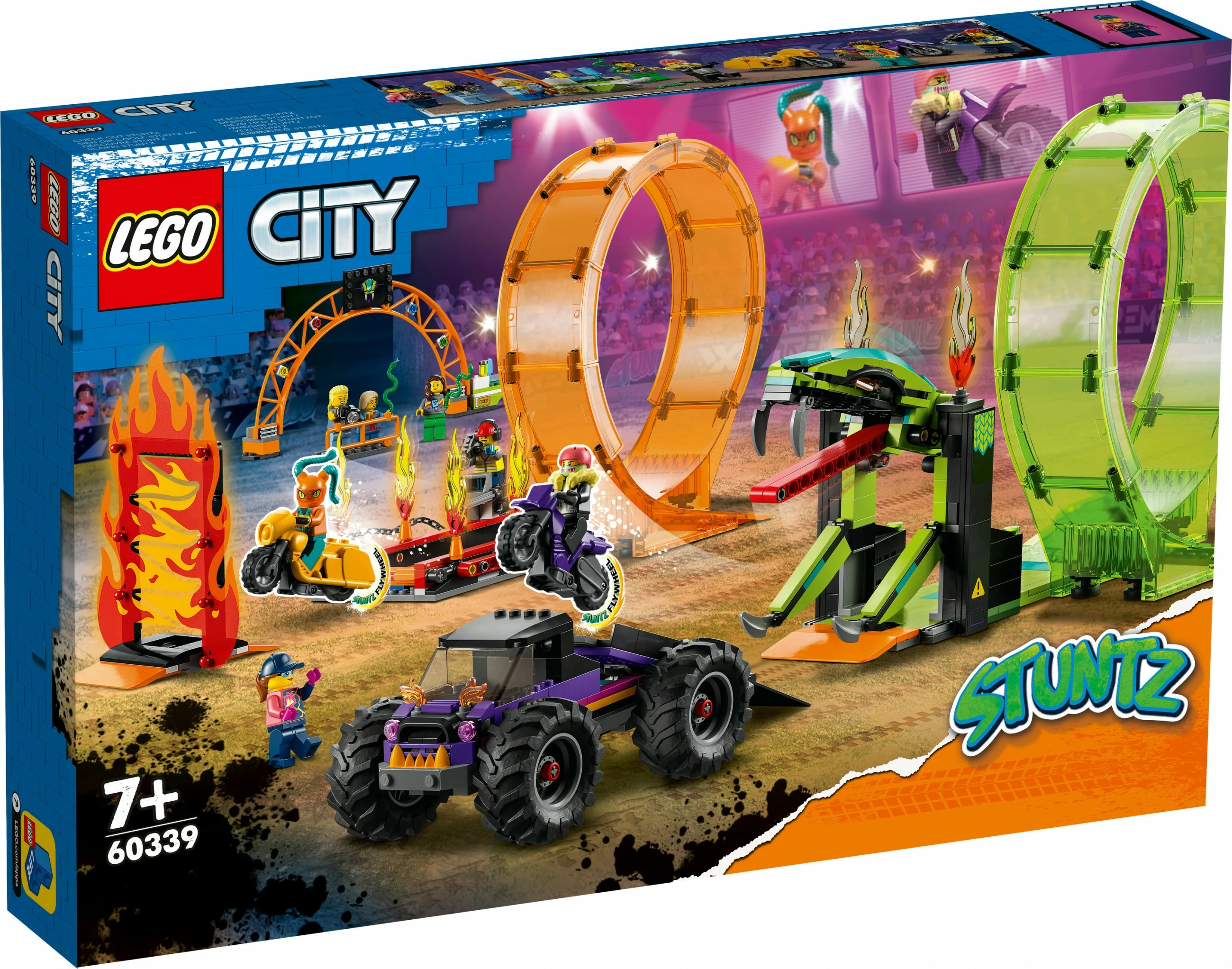 Set ndërtimi LEGO City Double Loop Stunt Arena, 598 pjesë, plastikë, shumëngjyrësh