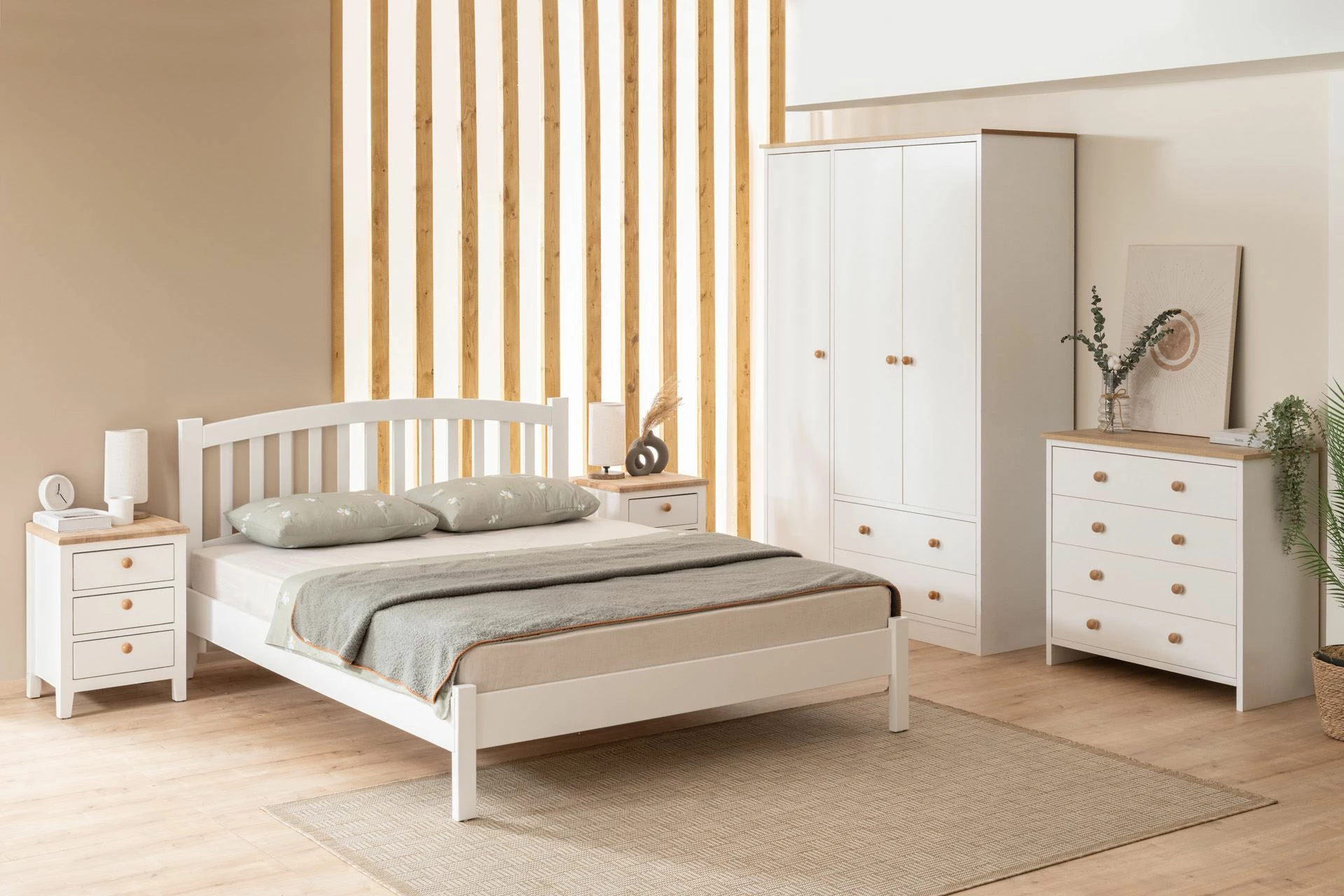 Krevat dopio Hanah Home, Nil Modern Country, 120x200 cm, i bardhë