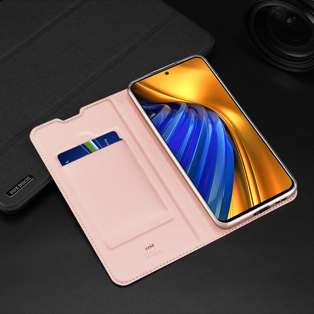 Mbështjellës Dux Ducis Skin Pro për Xiaomi Poco F4 5G, me xhep kartelash, funksion stand, lëkurë ekologjike, Ari