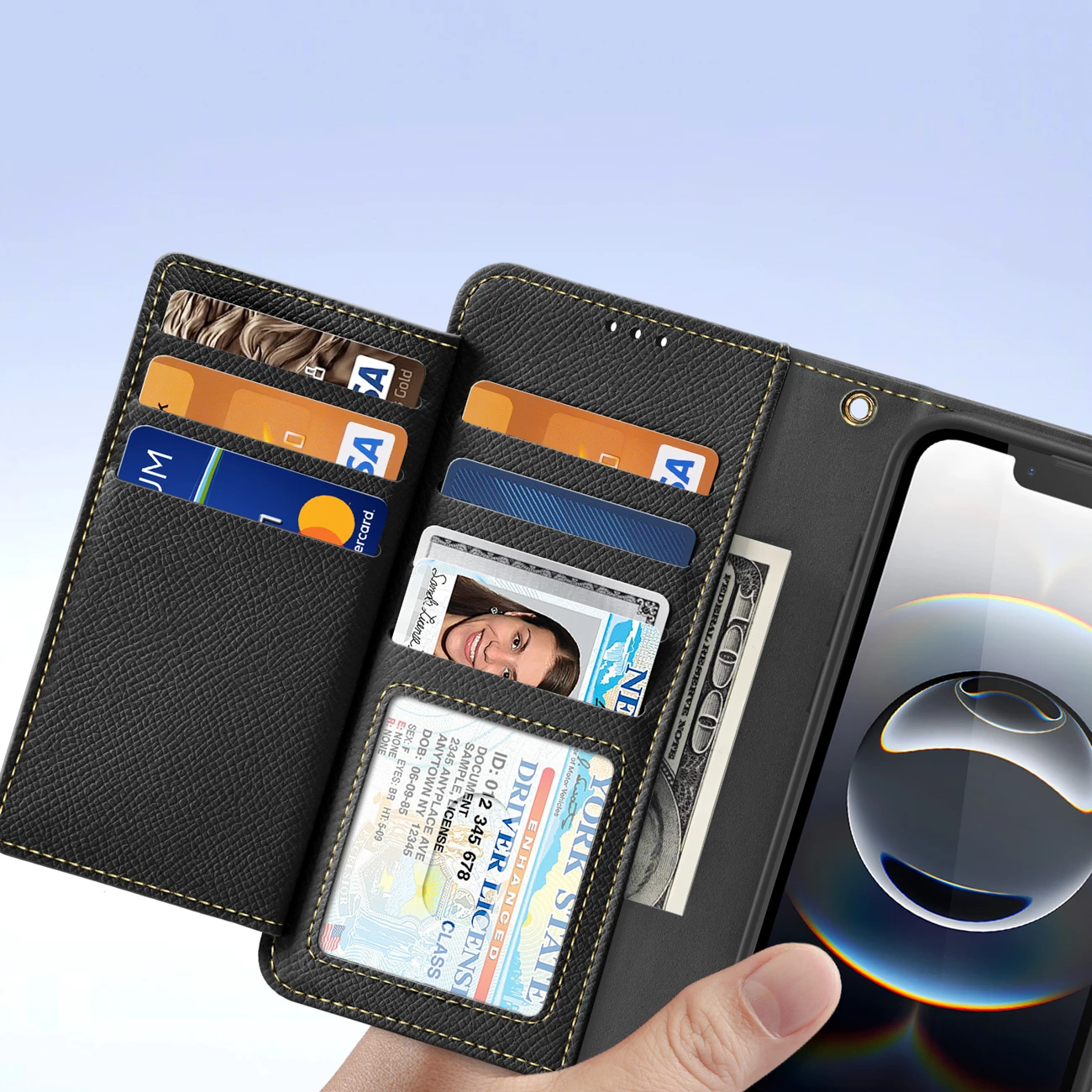 Mbështjellës Dux Ducis Lawa për iPhone 16e, me portofol magnetik, lëkurë, e zezë