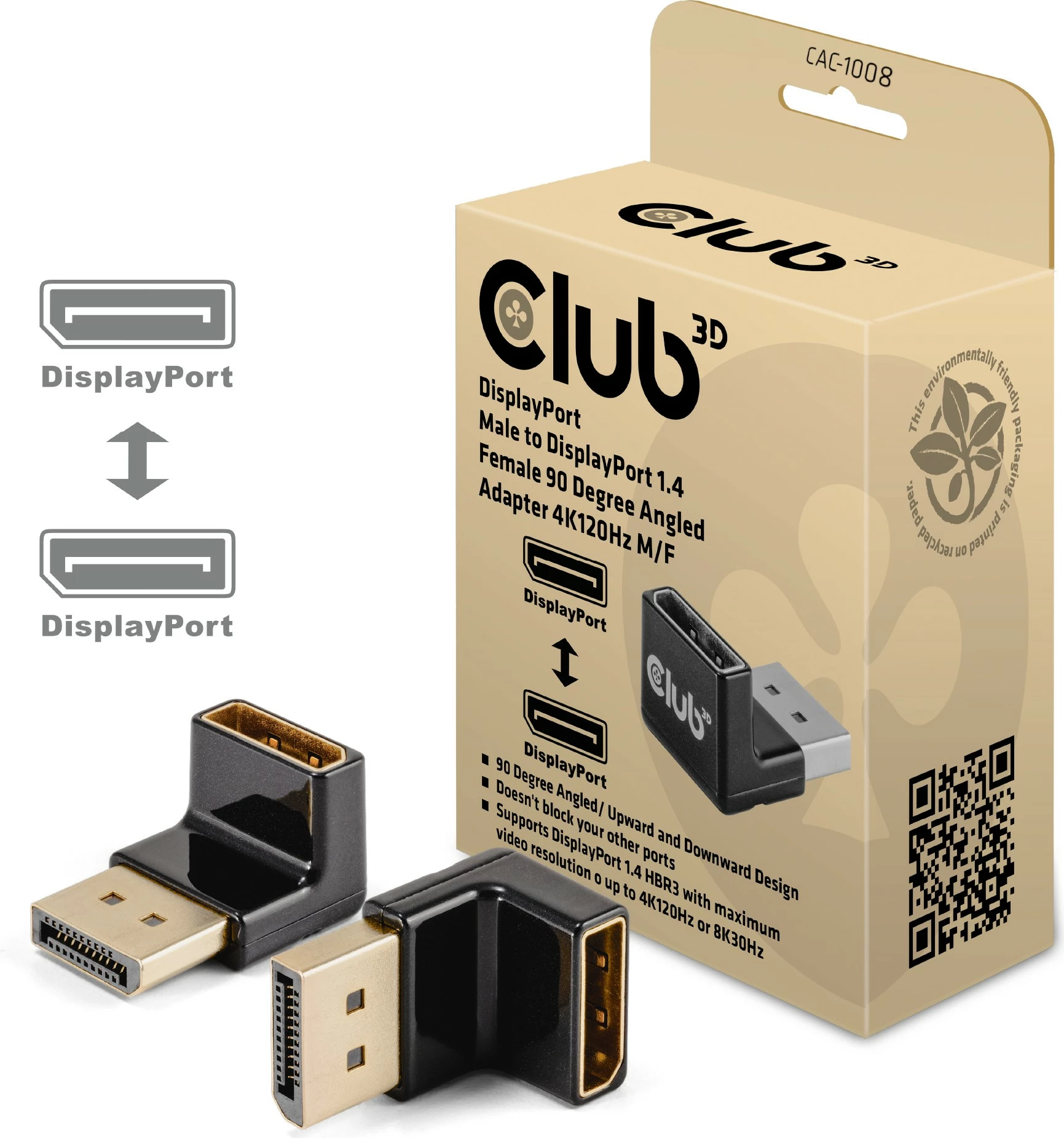 Adapter DisplayPort Club3D 1.4, 90 shkallë, 4K@120Hz, zi