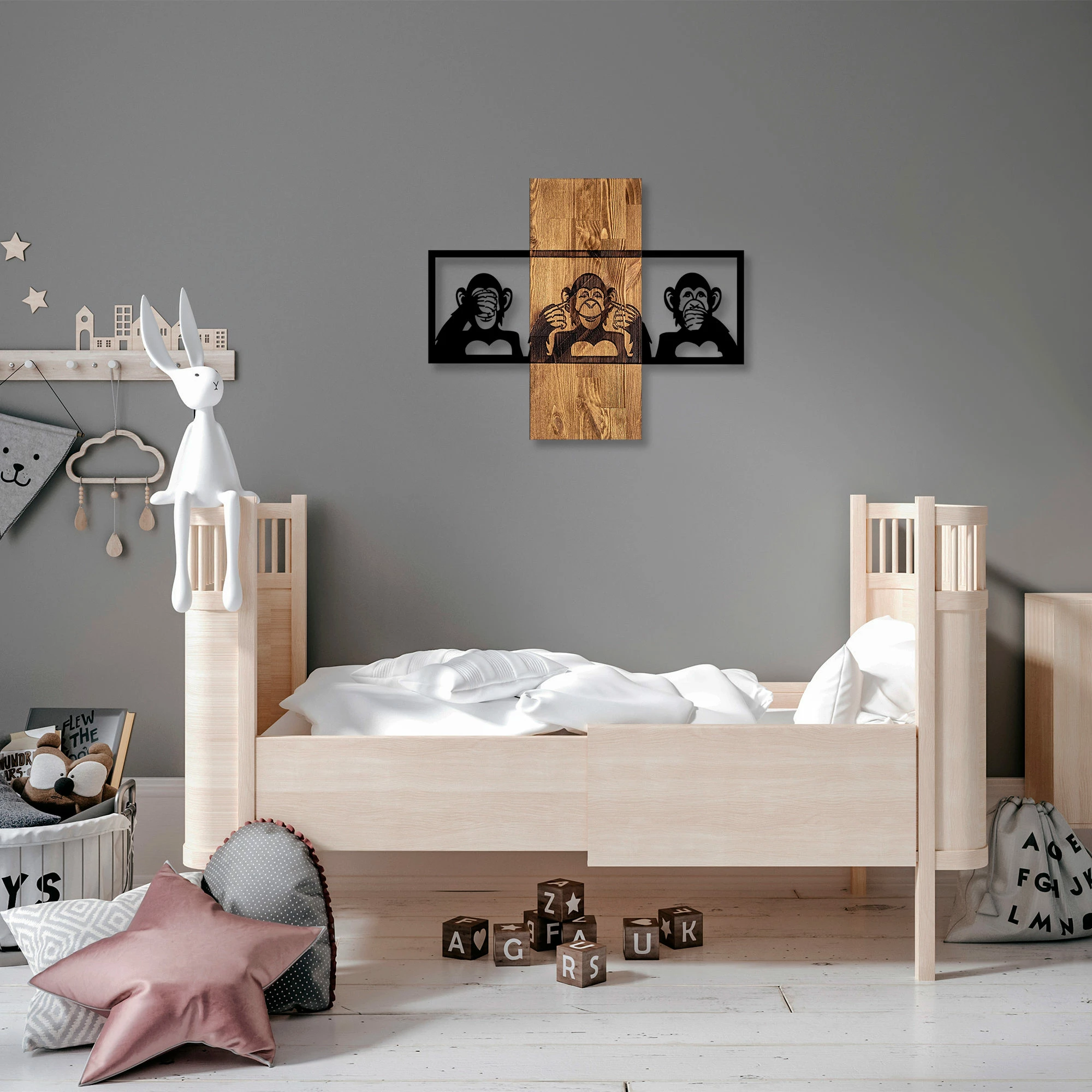 Aksesor dekorativ muri, dru dhe metal, ngjyrë arre dhe e zezë, Wallity MA-300, 58x71cm