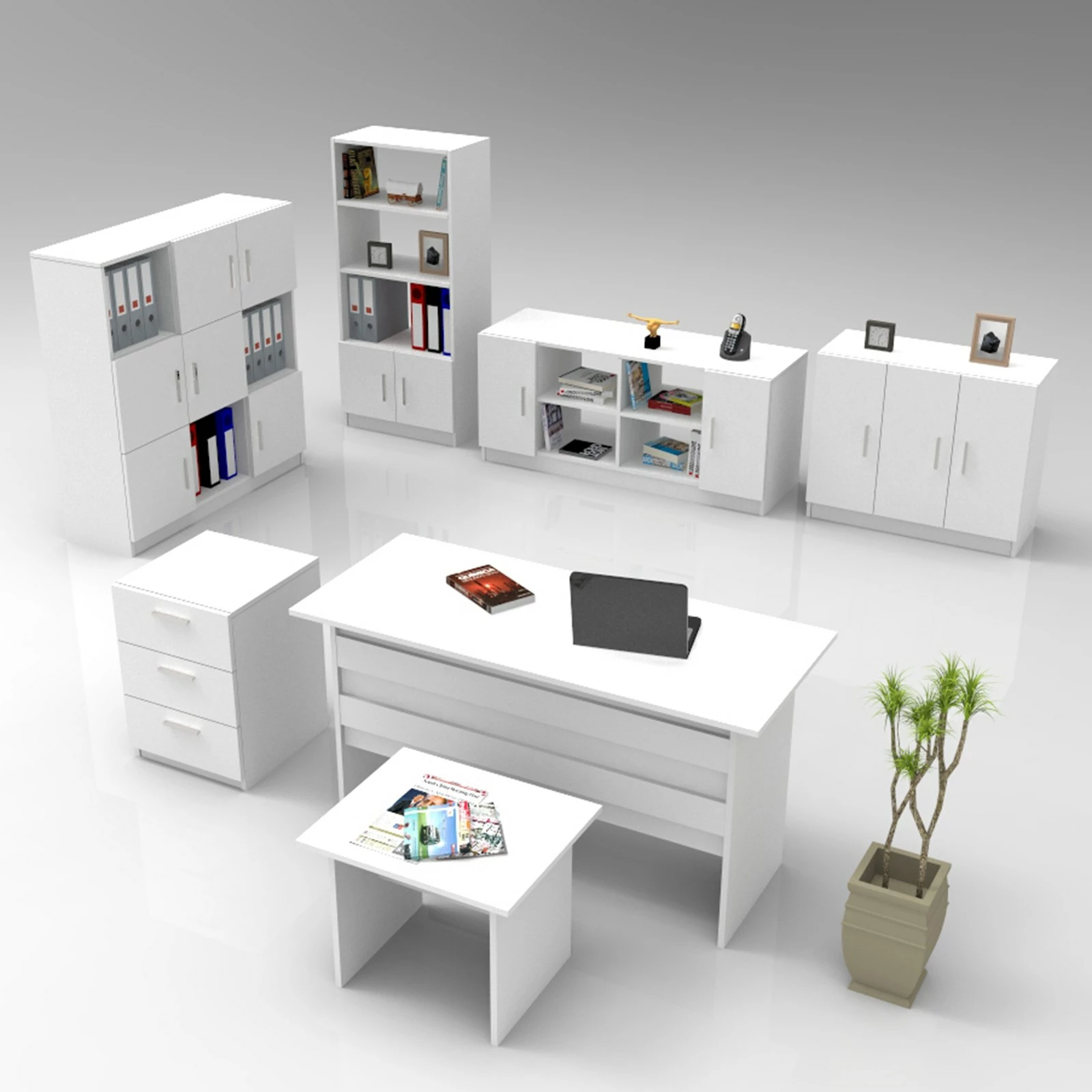 Set mobiljesh për zyre Skye Decor, Vo18-W, ngjyrë e bardhë
