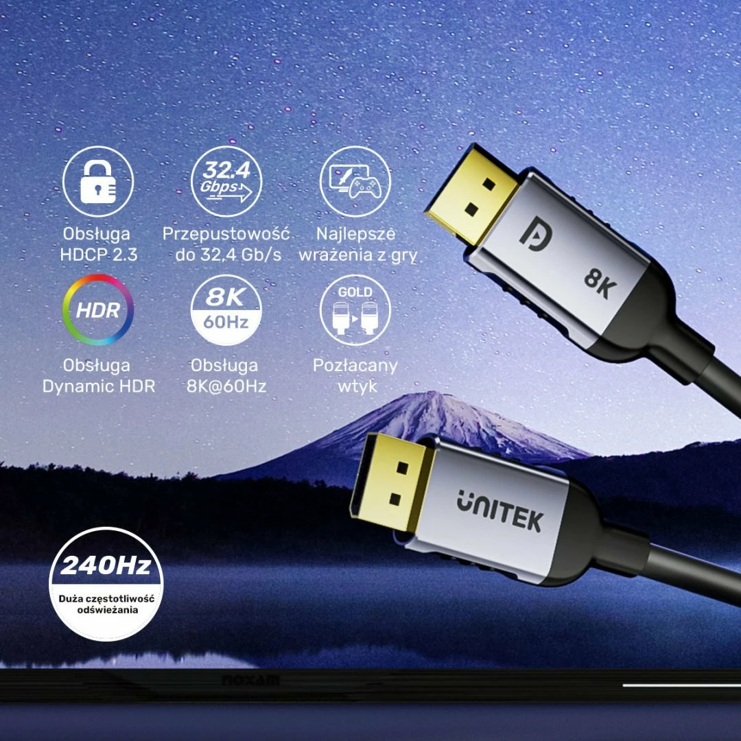 Kabllo DisplayPort Unitek C1628GY01 1 m DP 1.4 8K@60Hz/4K@240Hz HDR, e zezë