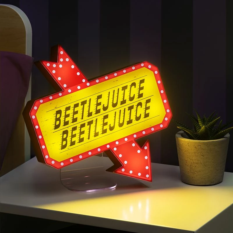 Lampë tavoline Paladone Beetlejuice Beetlejuice, 25 cm, USB ose 3x AAA, kuqe/verdhe