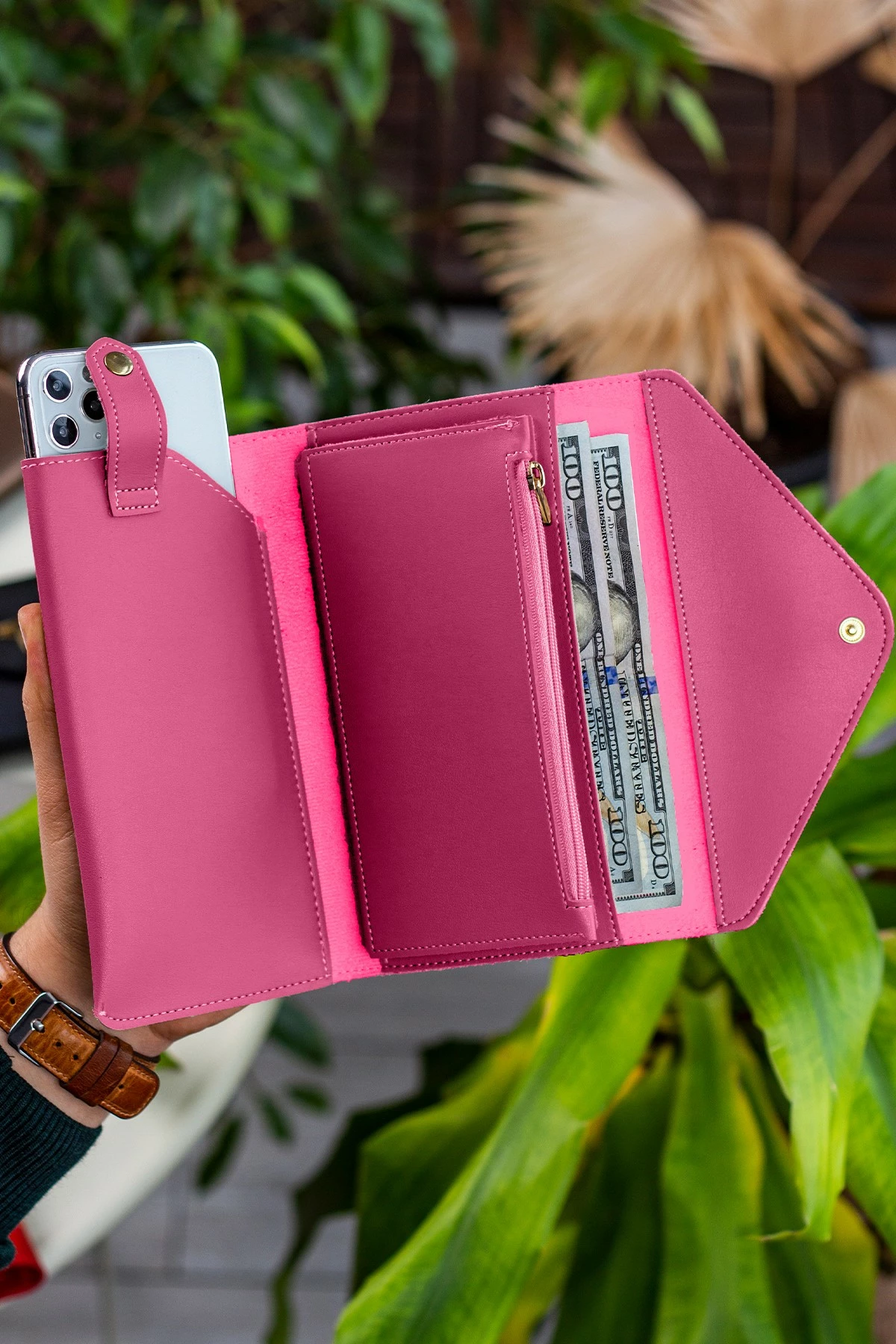 Portofol për gra, ngjyrë fuchsia, Zoozie Bags, stil zarf