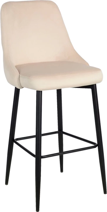 Karrige për bar Zedna, kadife bezhë, këmbë metalike të zeza, 52x57x111cm