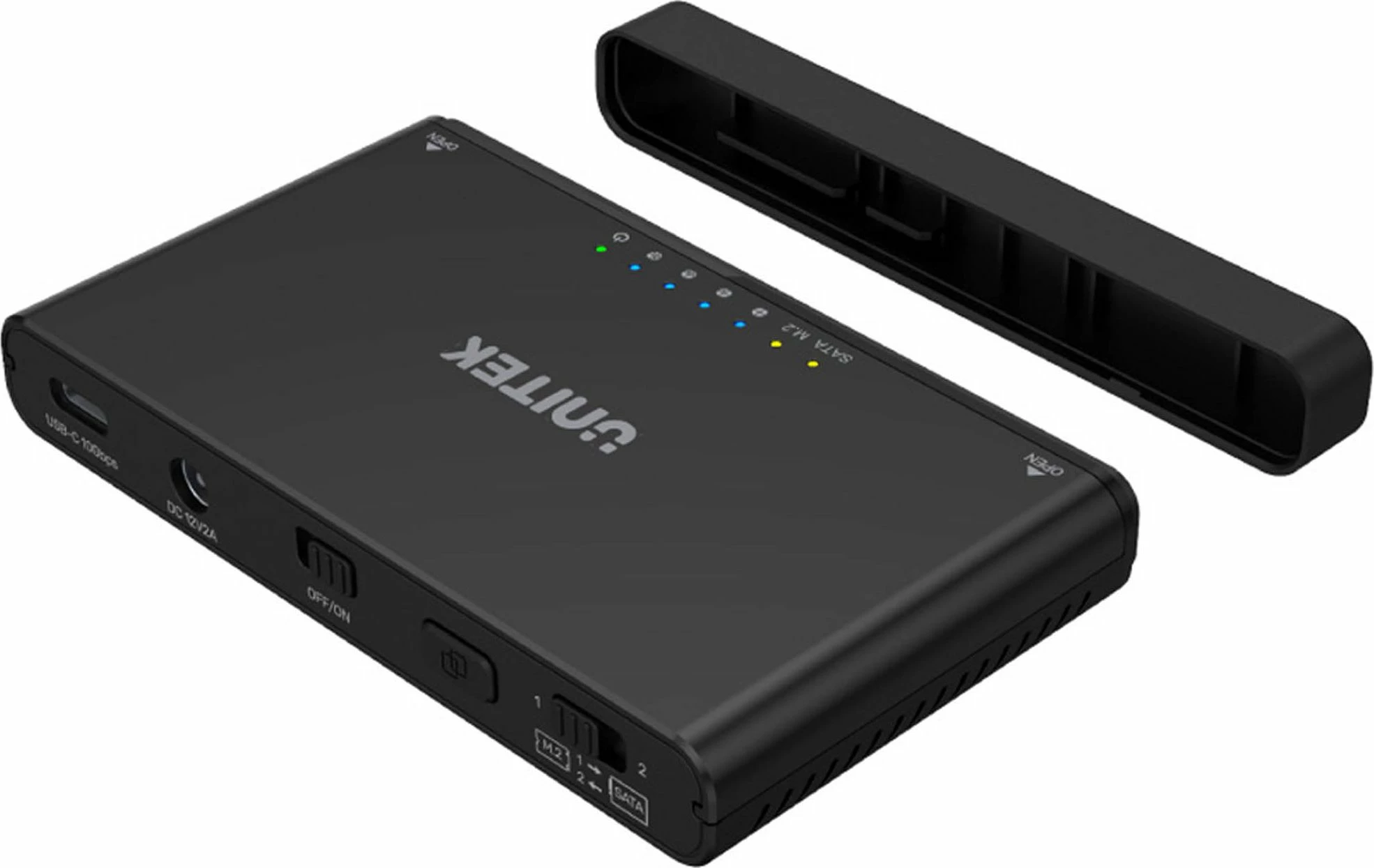 Kasë e jashtme për disqe Unitek S1222A, NVMe M.2 + SATA 2.5\"/3.5\", USB-C 3.2 Gen 2 10Gbps, klonim offline, e zezë 2