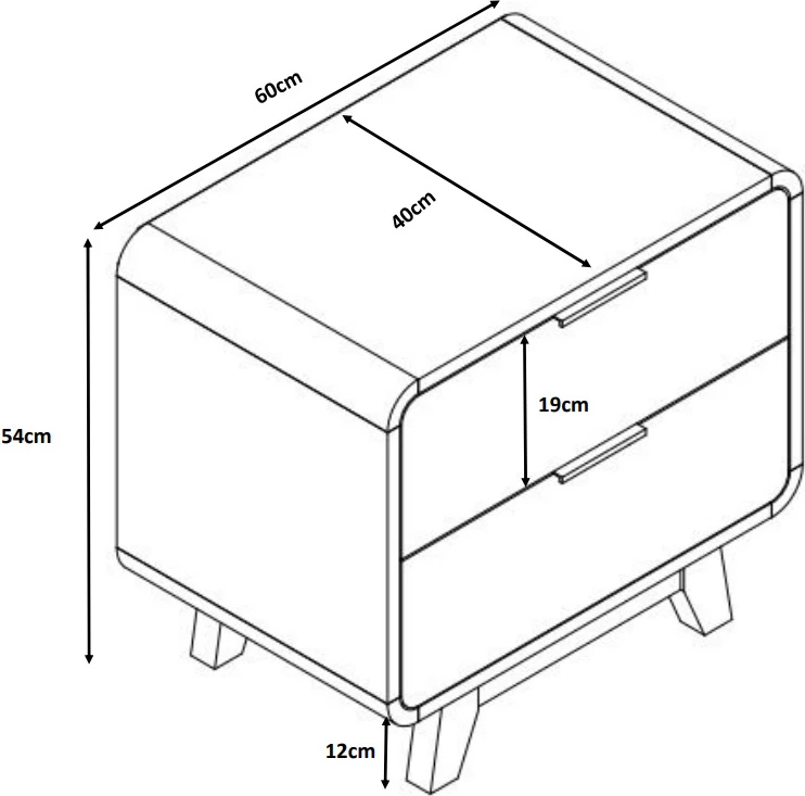 Komodinë ovale me 2 sirtarë, ngjyrë natyrale, 60.2x39.5x54.7