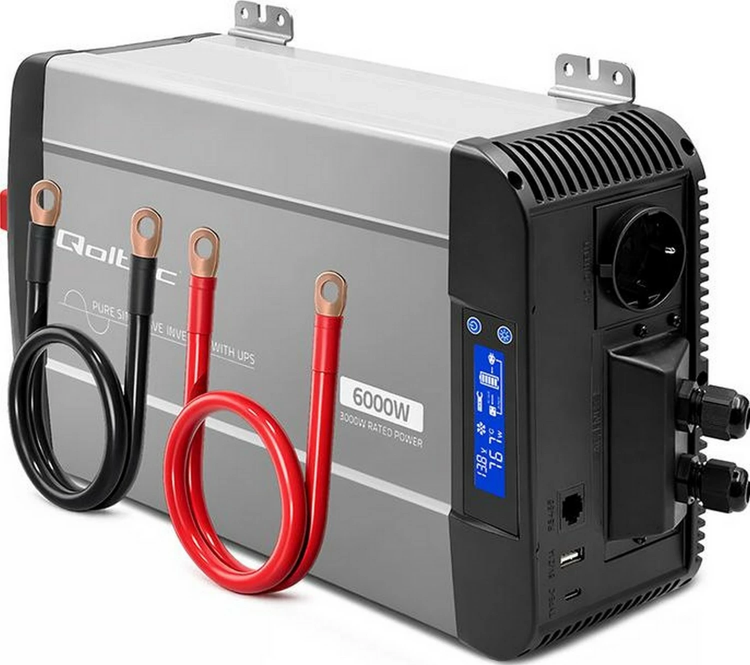 Inverter Qoltec Pure Sine Wave 12V në 230V 3000/6000W, hiri