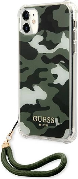 Mbështjellës Guess GUHCN61KSARKA për iPhone 11/XR, Camo, Jeshil