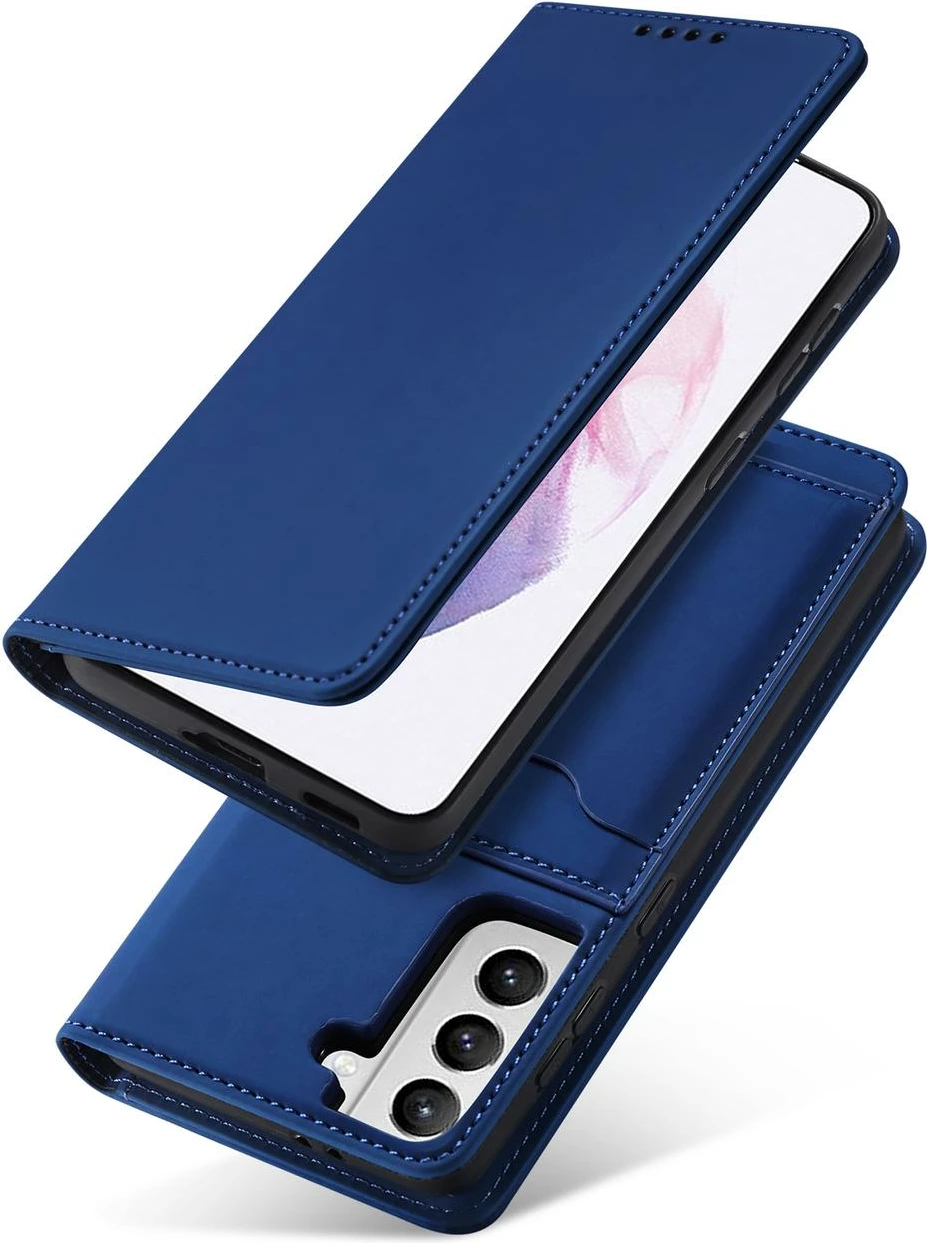 Mbështjellës Hurtel Magnet Card Case për Samsung Galaxy S22+, me kapak, portofol, stand, Blu