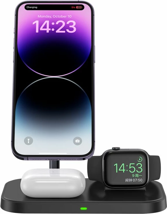 Karikues induktiv 3-në-1 Tech-Protect QI15W-A22 me MagSafe, për smartphone, Apple Watch dhe AirPods, i zi