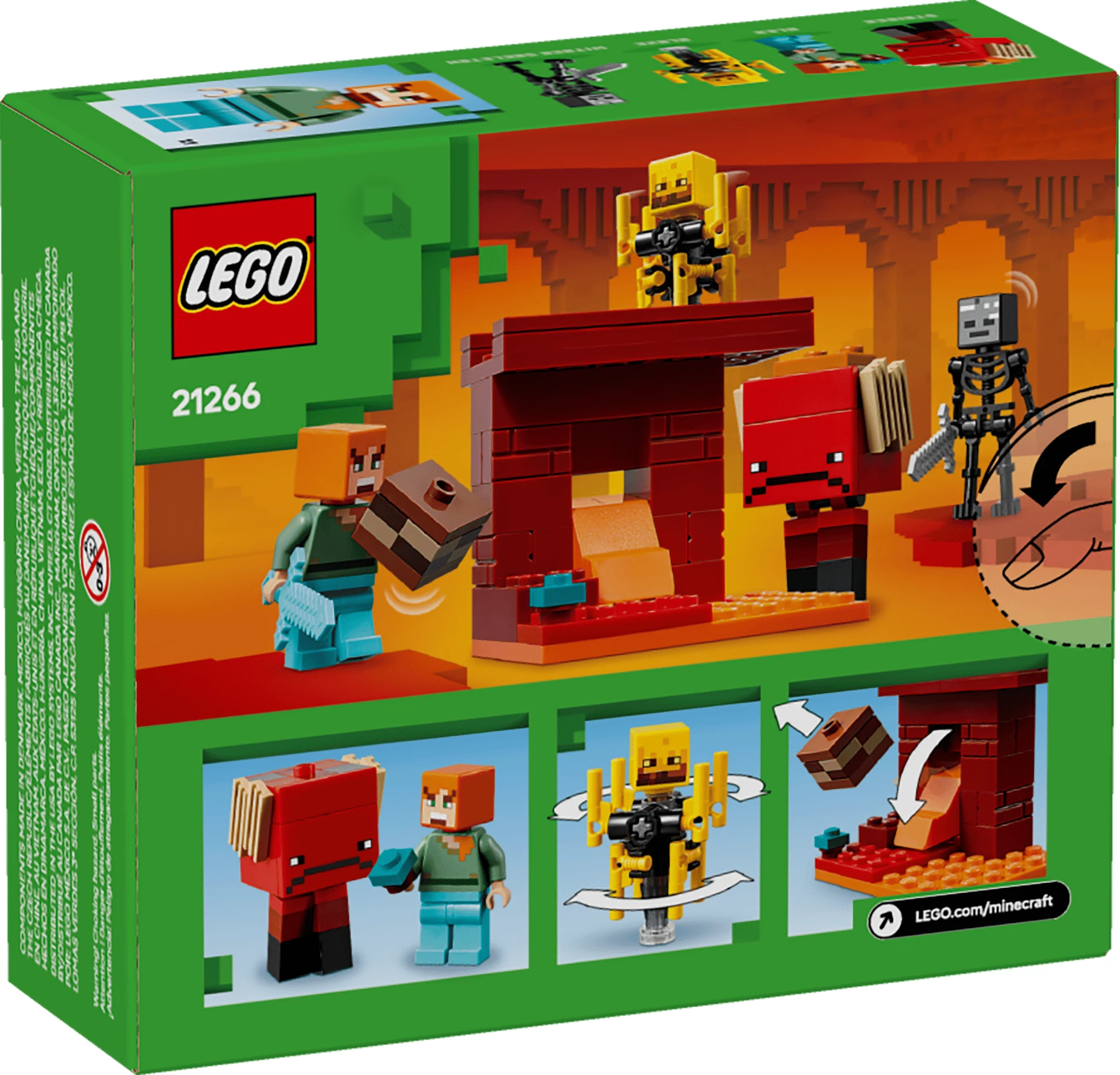 Set LEGO Minecraft The Nether Lava Battle 21266, 99 pjesë, 4 figura, 6+