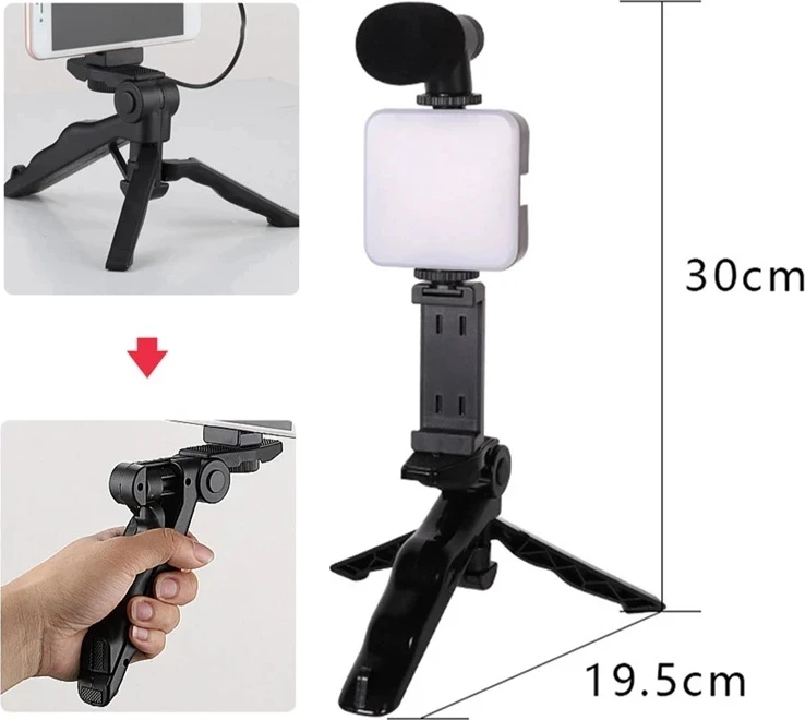 Set Krijuesi Video Selfie Stick me Tripod, Dritë LED, Mikrofon dhe Telekomandë
