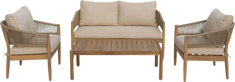 Set lounge për jashtë Lemanda, dru akacie, litar, jastëk bezhë