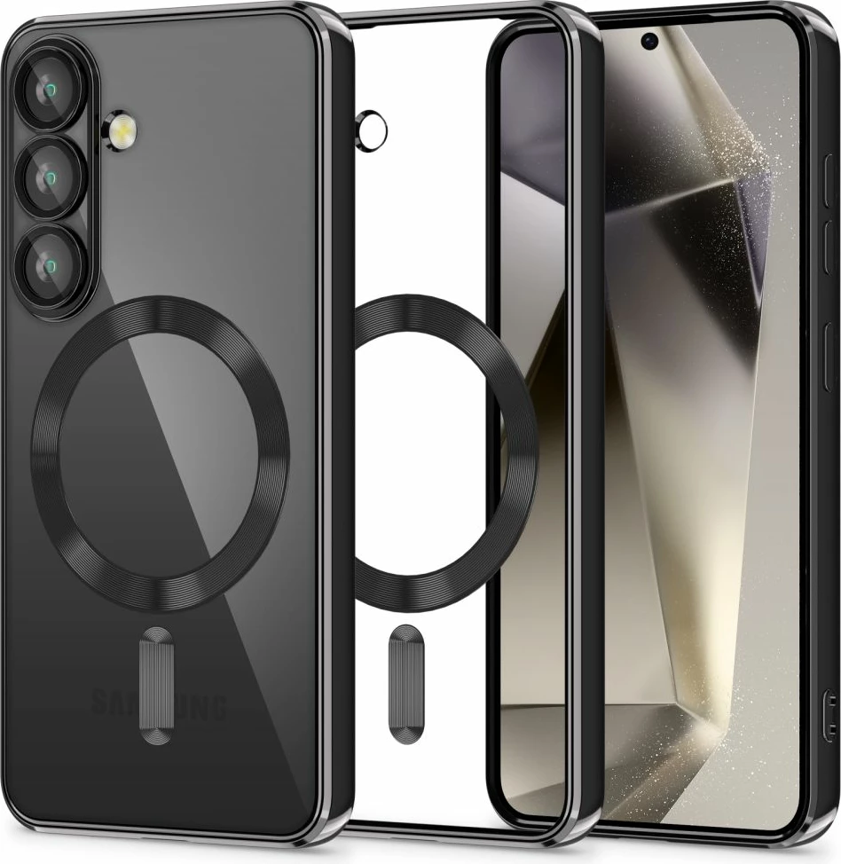 Mbështjellës Tech-Protect MagFlex për Samsung Galaxy S25 FE, kompatibil MagSafe, kornizë e zezë/mbrojtje transparente, set 1 copë, e zezë