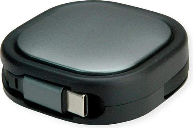Kabllo USB-C ROLINE 11.02.8420, 1.2 m, USB 2.0, retraktabile, e zezë/gri