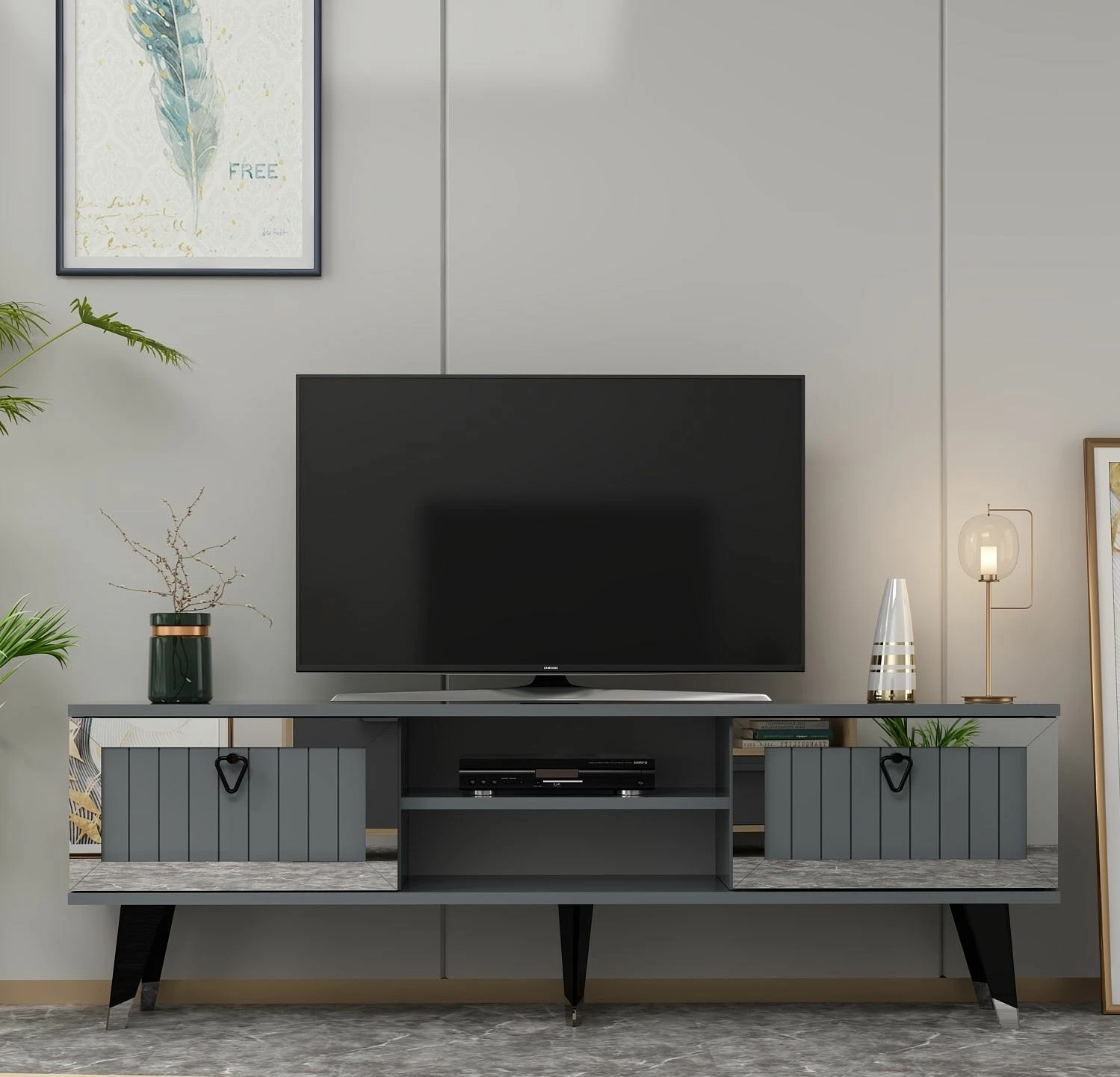 Komodë për TV Skye Decor, Lidya, anthracite, argjend