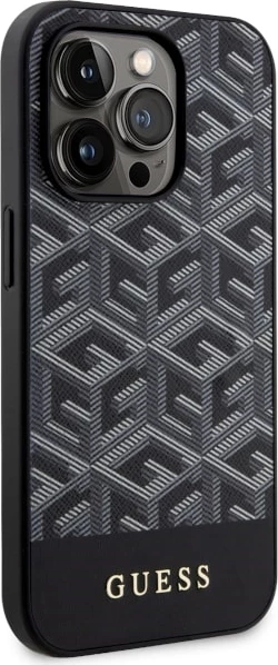 Mbështjellës Guess GUHMP14LHGCFSEK për iPhone 14 Pro 6.1", G Cube Stripes, MagSafe, zi