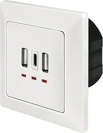 Prizë muri nën suva LogiLink, 2x USB-A, 1x USB-C, e bardhë