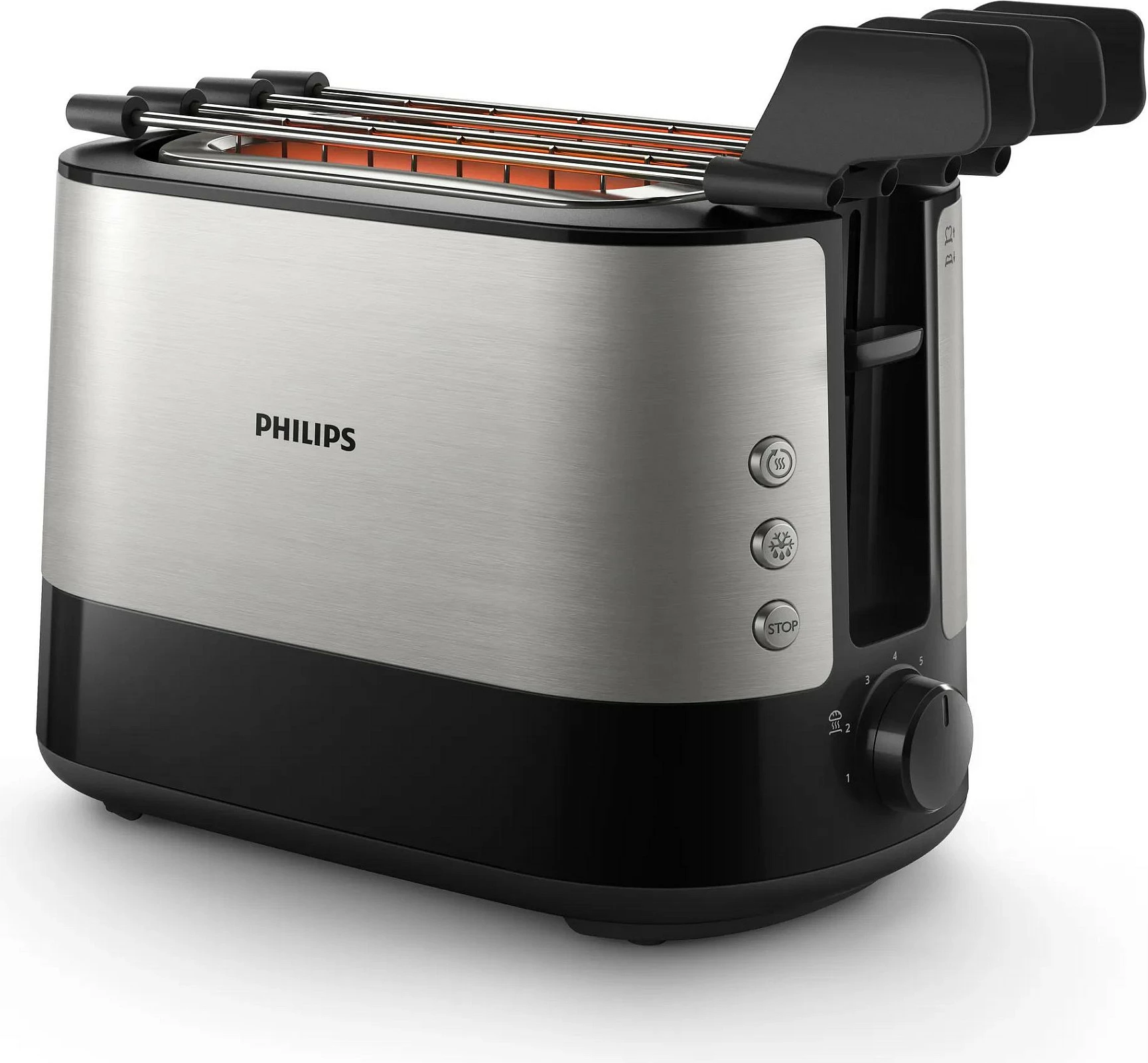 Toaster Philips Viva Collection HD2639/90, 2 feta, inox/e zezë