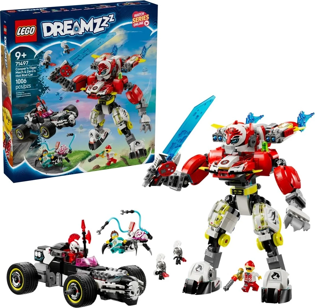 Set LEGO DREAMZZZ 71497, Tiger Mech dhe Hot Rod Car, 1006 pjesë