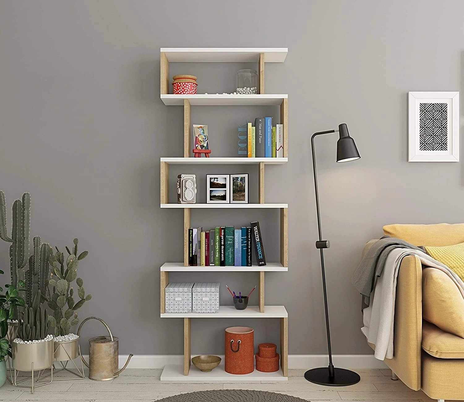 Raft librash Skye Decor, i bardhë, lisi, 60x19.6x160cm