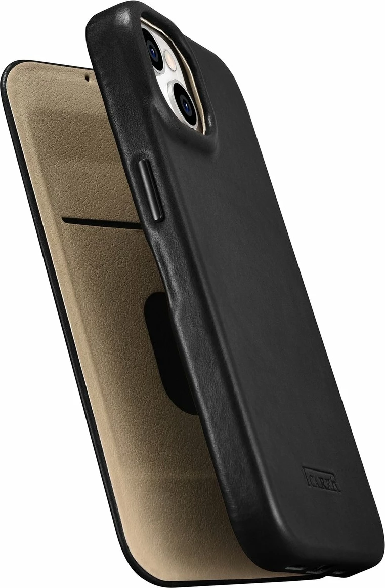Mbështjellës iCarer Oil Wax Premium Leather Folio për iPhone 14 Plus, MagSafe, i zi