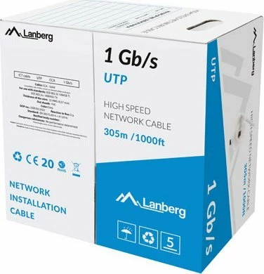 Kabllo rrjeti Lanberg LCU6-10CC-0305-S Cat6 UTP 305m 1Gb/s, gri