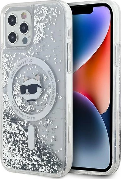 Mbështjellës Karl Lagerfeld Liquid Glitter Choupette Head MagSafe për iPhone 12/12 Pro, Transparent